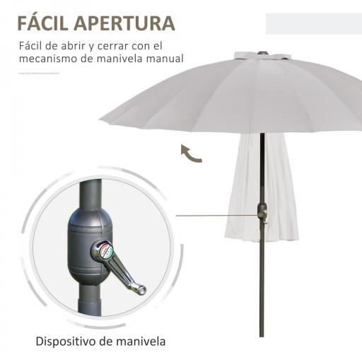 Sombrilla de Jardín Ø250x240 cm con Manivela Parasol con Ángulo Inclinable con 18 Varillas para Exterior Gris Claro [7]