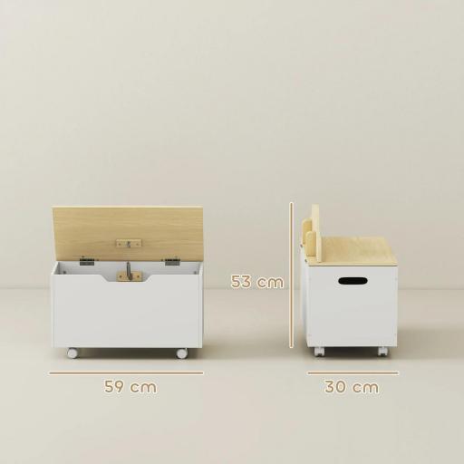 Baúl Juguetes Infantil con Ruedas Tapa Abatible con Bisagra de Seguridad Diseño de Nube Blanco y Natural [1]