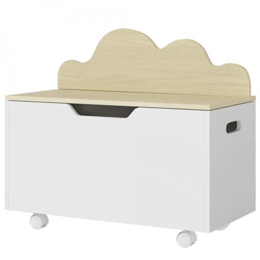 Baúl Juguetes Infantil con Ruedas Tapa Abatible con Bisagra de Seguridad Diseño de Nube Blanco y Natural [2]