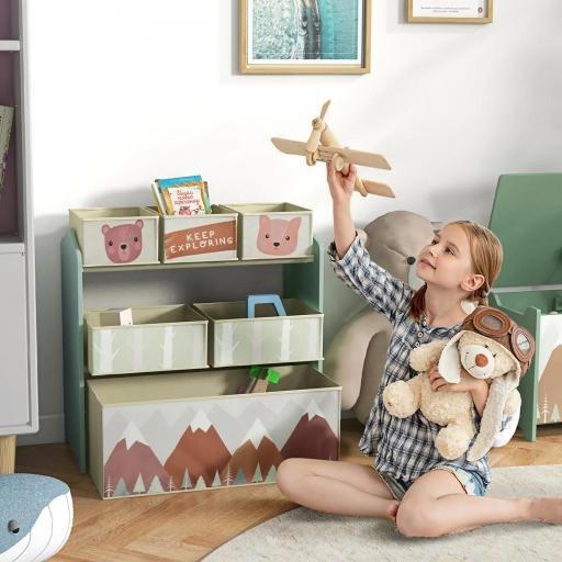 Organizador de Juguetes para Niños Estantería para Juguetes con 6 Cajas de Tela no Tejida Extraíbles 63x30x66 cm Verde