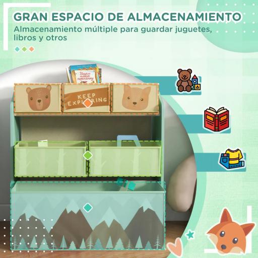Organizador de Juguetes para Niños Estantería para Juguetes con 6 Cajas de Tela no Tejida Extraíbles 63x30x66 cm Verde [1]