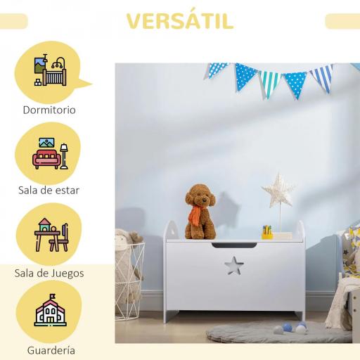 Baúl Infantil de Almacenaje Organizador de Juguetes con Tapa de Seguridad y Amplio Espacio 62x40x46,5 cm Blanco [2]