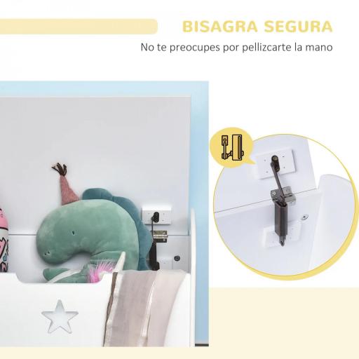 Baúl Infantil de Almacenaje Organizador de Juguetes con Tapa de Seguridad y Amplio Espacio 62x40x46,5 cm Blanco [8]