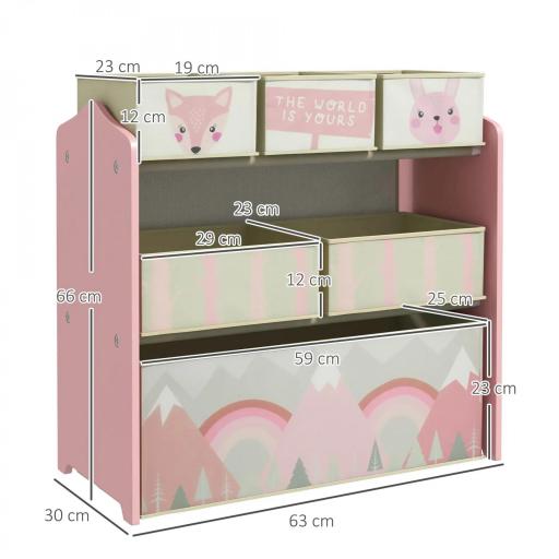 Organizador de Juguetes para Niños Estantería para Juguetes con 6 Cajas de Tela no Tejida Extraíbles 63x30x66 cm Rosa [2]