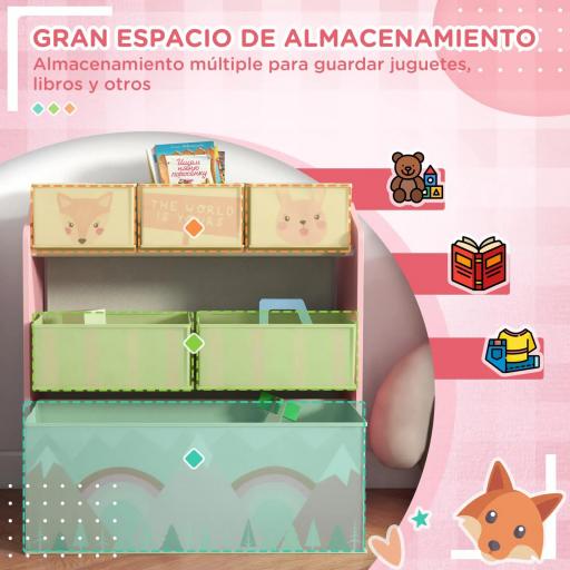Organizador de Juguetes para Niños Estantería para Juguetes con 6 Cajas de Tela no Tejida Extraíbles 63x30x66 cm Rosa [4]