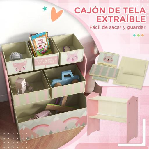 Organizador de Juguetes para Niños Estantería para Juguetes con 6 Cajas de Tela no Tejida Extraíbles 63x30x66 cm Rosa [5]