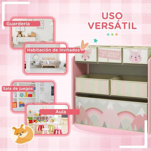 Organizador de Juguetes para Niños Estantería para Juguetes con 6 Cajas de Tela no Tejida Extraíbles 63x30x66 cm Rosa [1]
