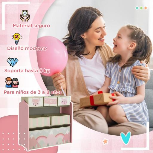 Organizador de Juguetes para Niños Estantería para Juguetes con 6 Cajas de Tela no Tejida Extraíbles 63x30x66 cm Rosa [3]