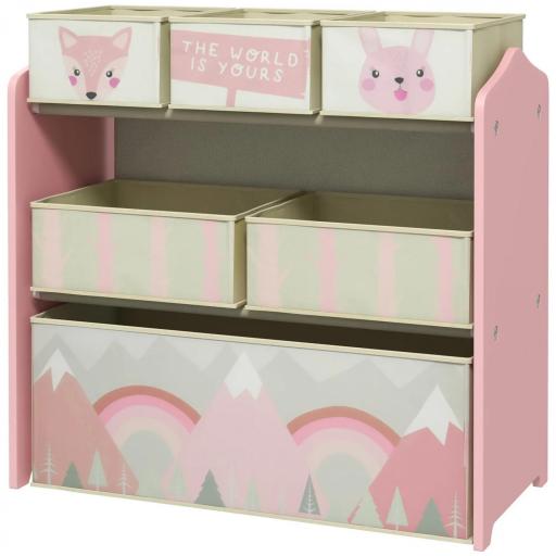 Organizador de Juguetes para Niños Estantería para Juguetes con 6 Cajas de Tela no Tejida Extraíbles 63x30x66 cm Rosa [9]