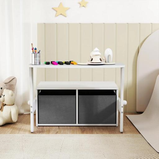 Banco Infantil Convertible 3 en 1 Juego de Mesa y Silla Baúl de Juguetes con Cubos de Tela Extraíbles Blanco [2]