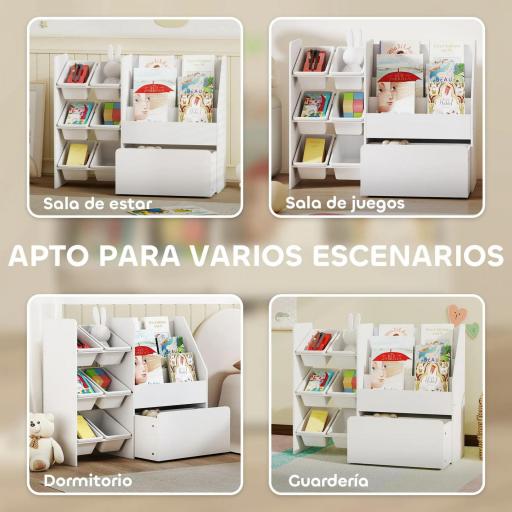 Estantería Infantil para Juguetes con 6 Cajas Extraíbles 3 Estantes Abiertos y Cajón Inferior con Ruedas para Guardería [9]