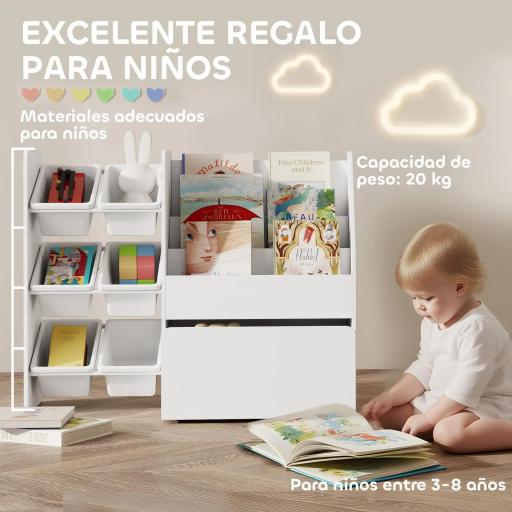 Estantería Infantil para Juguetes con 6 Cajas Extraíbles 3 Estantes Abiertos y Cajón Inferior con Ruedas para Guardería [2]