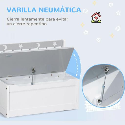 2 en 1 Banco Infantil con Baúl de Almacenamiento para Niños de +18 Meses Carga 50 kg 60x30x50 cm Gris y Blanco [2]