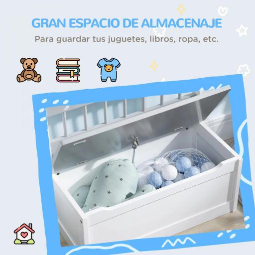 2 en 1 Banco Infantil con Baúl de Almacenamiento para Niños de +18 Meses Carga 50 kg 60x30x50 cm Gris y Blanco [4]