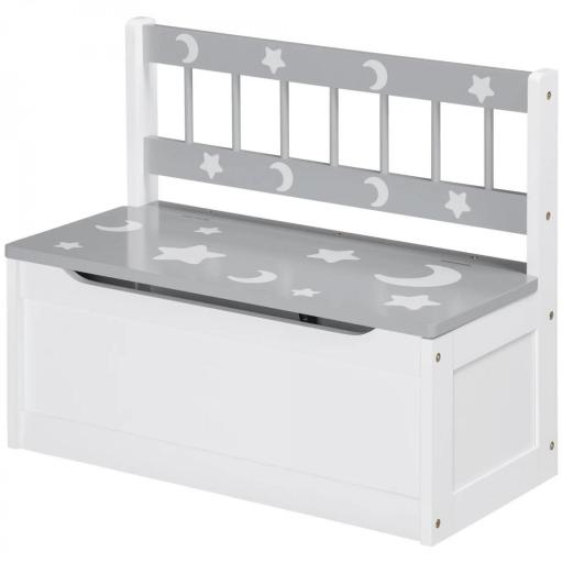 2 en 1 Banco Infantil con Baúl de Almacenamiento para Niños de +18 Meses Carga 50 kg 60x30x50 cm Gris y Blanco [5]