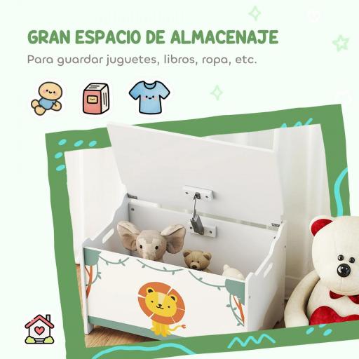Caja de Almacenaje Juguetes 53L Baúl Juguetes Infantil con Tapa Abatible y Pistón de Gas para Sala de Juegos Verde [6]