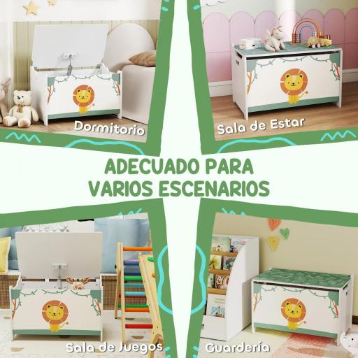Caja de Almacenaje Juguetes 53L Baúl Juguetes Infantil con Tapa Abatible y Pistón de Gas para Sala de Juegos Verde [4]