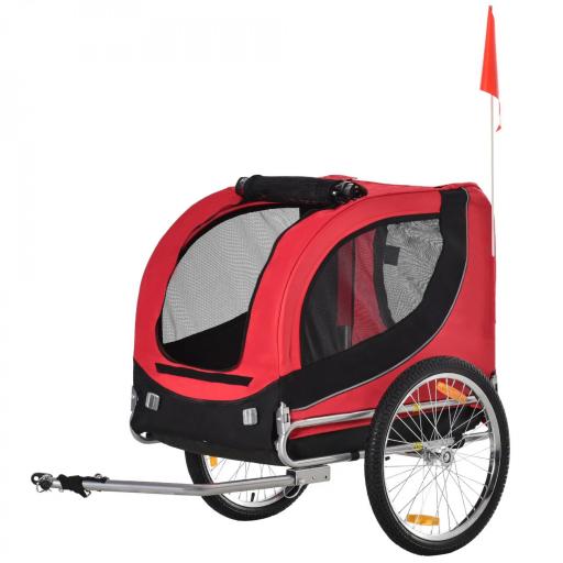 Remolque Bicicleta Perros Mascota 1 Bandera 8 Reflectores Remolque Bici 130x73x90 cm Rojo Negro [8]