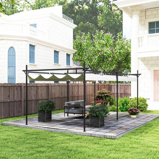 Pérgola con Techo Retráctil 6x3 m Cenador con Tela de Poliéster Anti-UV Resistente al Agua Crema [6]