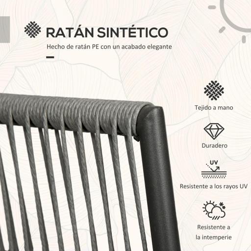 Conjunto de Muebles de Jardín de Ratán 3 Piezas Incluye 1 Mesa y 2 Sillones con Cojines Acolchados Gris [3]