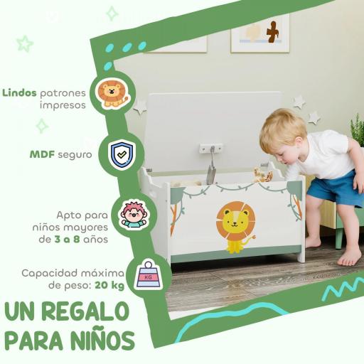 Caja de Almacenaje Juguetes 53L Baúl Juguetes Infantil con Tapa Abatible y Pistón de Gas para Sala de Juegos Verde [7]