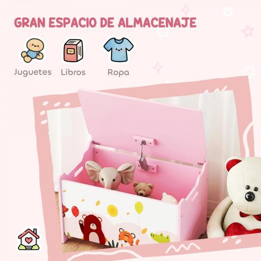 de Almacenaje de Juguetes Baúl Juguetes Infantil con Tapa Abatible Asas Estampados de Animales 60x37x39 cm Rosa [6]