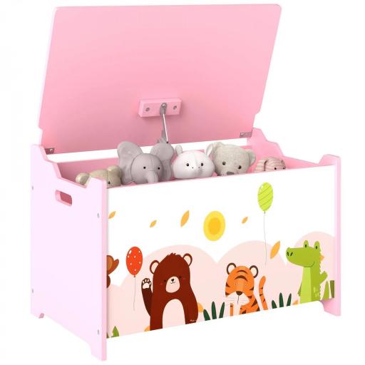 de Almacenaje de Juguetes Baúl Juguetes Infantil con Tapa Abatible Asas Estampados de Animales 60x37x39 cm Rosa [7]