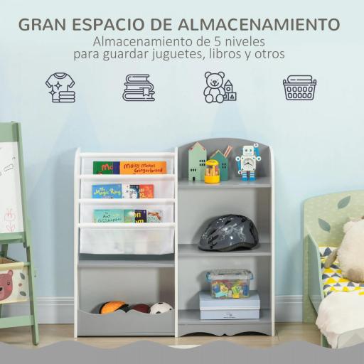 Estantería para Niños Organizador de Juguetes Estantería Infantil con Estantes Abiertos para Dormitorio 85x26x84 cm Gris [6]