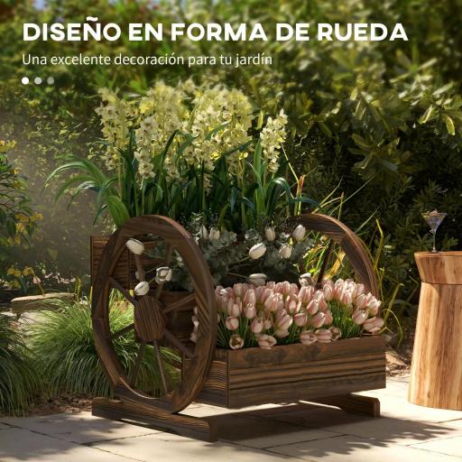Jardinera de Madera Macetero Exterior de 3 Niveles Diseño de Escalera Orificios de Drenaje 61x62x57 cm Carbonizado [2]