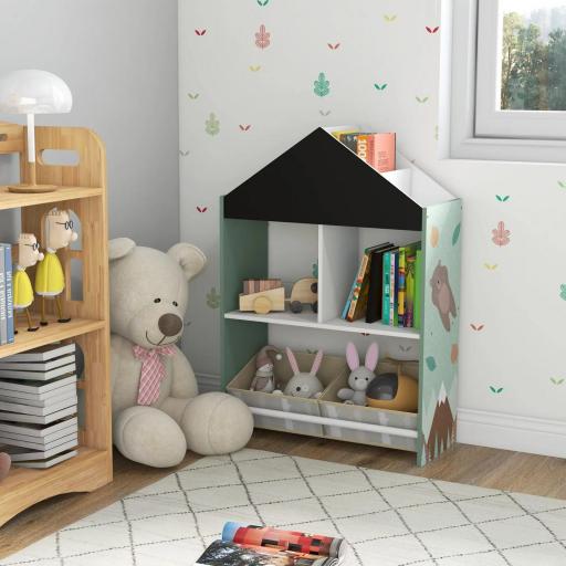 Organizador Infantil Estantería para Juguetes con Estantes Abiertos y 2 Cajas Extraíbles 62,4x26,5x90 cm Verde