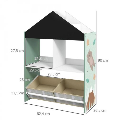 Organizador Infantil Estantería para Juguetes con Estantes Abiertos y 2 Cajas Extraíbles 62,4x26,5x90 cm Verde [1]