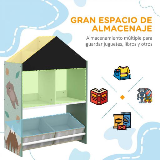 Organizador Infantil Estantería para Juguetes con Estantes Abiertos y 2 Cajas Extraíbles 62,4x26,5x90 cm Verde [5]
