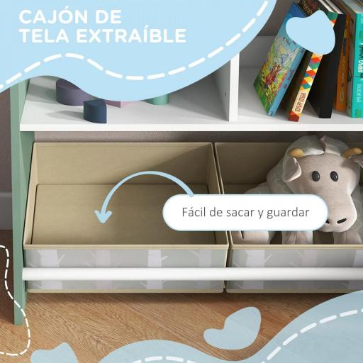 Organizador Infantil Estantería para Juguetes con Estantes Abiertos y 2 Cajas Extraíbles 62,4x26,5x90 cm Verde [4]