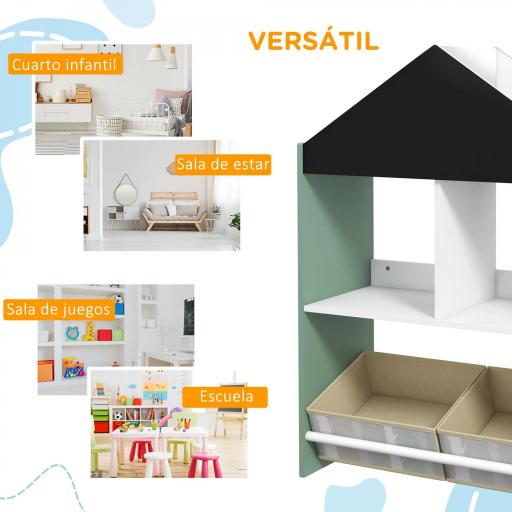Organizador Infantil Estantería para Juguetes con Estantes Abiertos y 2 Cajas Extraíbles 62,4x26,5x90 cm Verde [3]