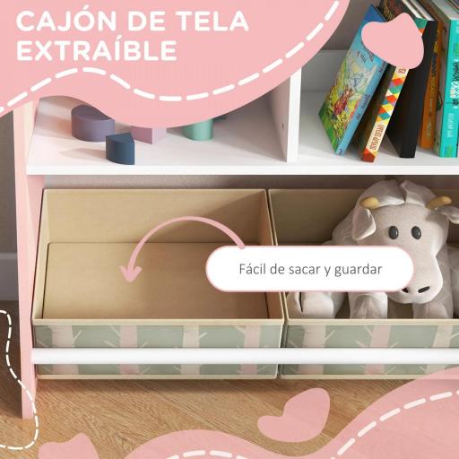 Organizador Infantil Estantería para Juguetes con Estantes Abiertos y 2 Cajas Extraíbles 62,4x26,5x90 cm Rosa [8]