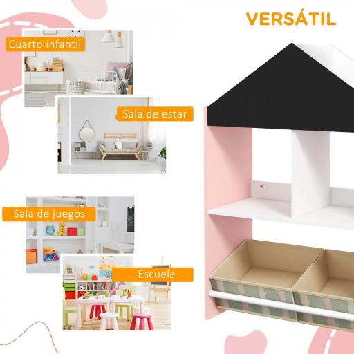 Organizador Infantil Estantería para Juguetes con Estantes Abiertos y 2 Cajas Extraíbles 62,4x26,5x90 cm Rosa [9]