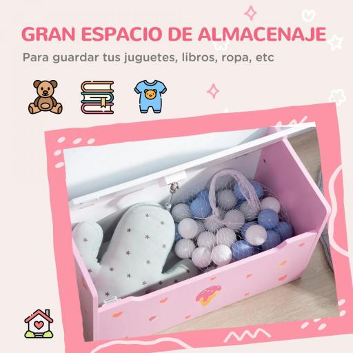  2 en 1 Banco Infantil con Baúl de Almacenamiento para Niños de +18 Meses Carga 50 kg 60x30x50 cm Rosa [3]