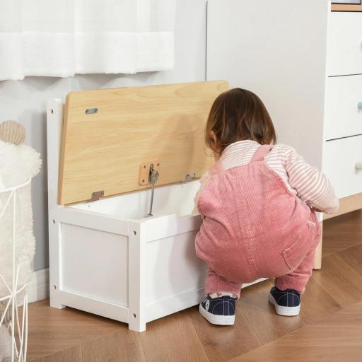 Baúl para Juguetes Banco Almacenaje para Niños con Respaldo y Tapa Amortiguadora Carga 40 kg para Salas de Juego Dormitorio 60x30x50 cm Blanco [10]
