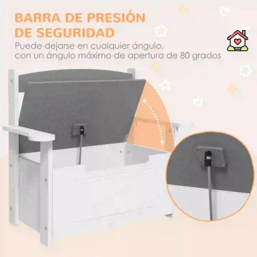 Banco Almacenaje para Niños con Respaldo Tapa Amortiguadora Carga 30 kg para Salas de Juego 68,5x34x58 cm Gris y Blanco [4]