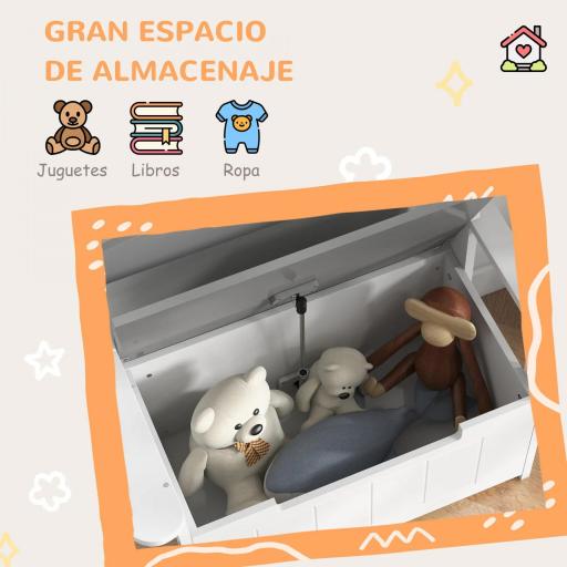 Banco Almacenaje para Niños con Respaldo Tapa Amortiguadora Carga 30 kg para Salas de Juego 68,5x34x58 cm Gris y Blanco [3]