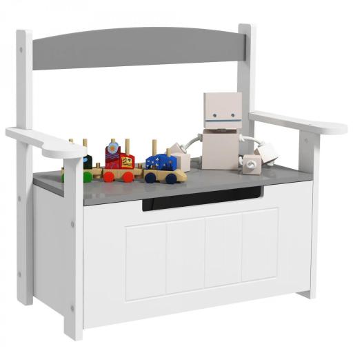 Banco Almacenaje para Niños con Respaldo Tapa Amortiguadora Carga 30 kg para Salas de Juego 68,5x34x58 cm Gris y Blanco [9]