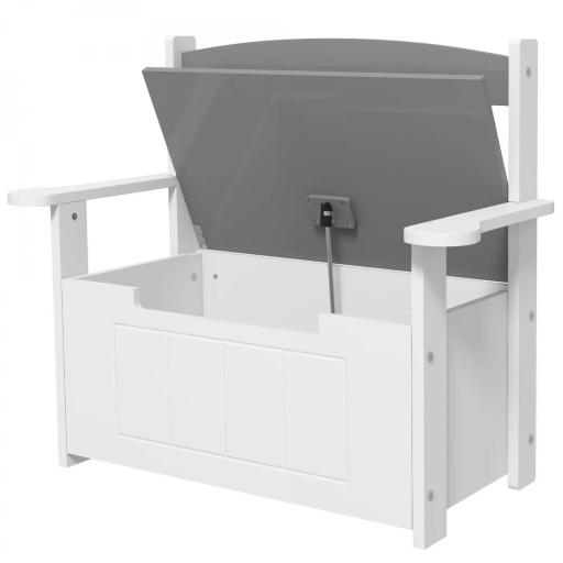 Banco Almacenaje para Niños con Respaldo Tapa Amortiguadora Carga 30 kg para Salas de Juego 68,5x34x58 cm Gris y Blanco [7]
