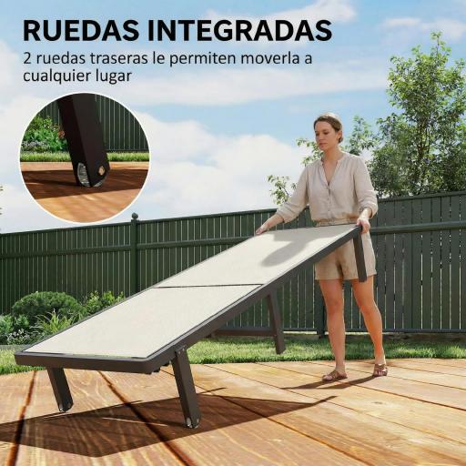 Conjunto de 2 Tumbonas Reclinables con Ruedas Respaldo Ajustable 4 Niveles Estructura de Aluminio Tela Textilene Beige [6]