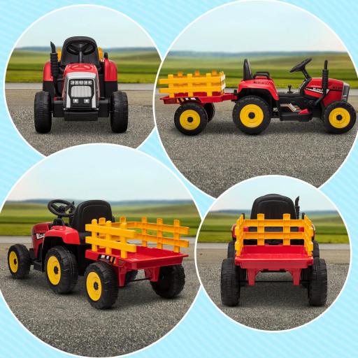 Tractor Eléctrico con Remolque para Niños 3-6 Años con Control Remoto y Cinturón de Seguridad 136,5x50x52,5 cm Rojo [5]