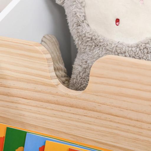 Caja de Almacenamiento de Madera para Juguetes 2 Secciones con Ruedas Asa Librería Infantil con Ruedas para Habitación de Niños 40x43x43 cm Blanco y Natural [3]