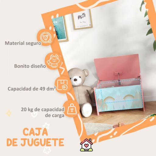 Cajas de Juguetes para Niños de 3 a 8 Años Cajas de Almacenamiento con 2 Asas y Estampado de Zorro 60x37x39 cm Rosa [2]