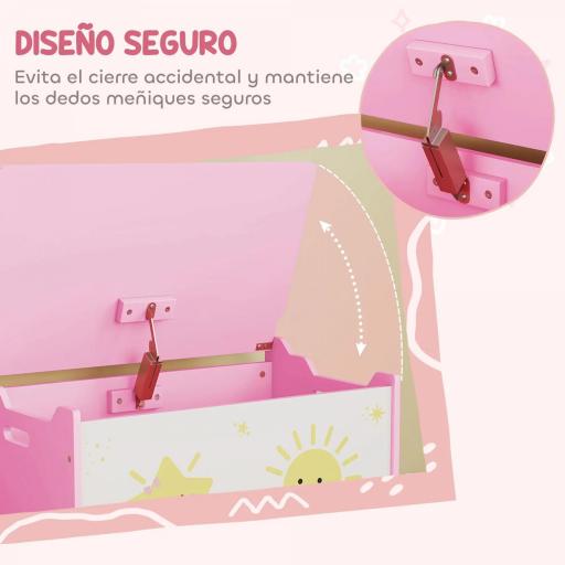 Caja de Almacenaje Juguetes 53L Baúl Juguetes Infantil con Tapa Abatible y Pistón de Gas para Sala de Juegos Rosa [2]
