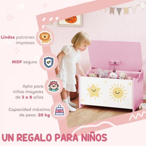 Caja de Almacenaje Juguetes 53L Baúl Juguetes Infantil con Tapa Abatible y Pistón de Gas para Sala de Juegos Rosa [8]