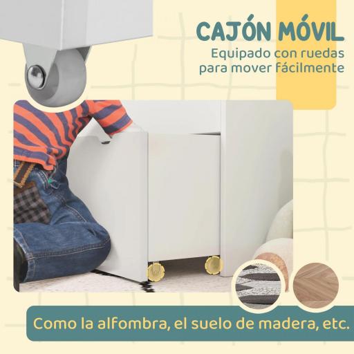 Librería Infantil de 4 Niveles Estantería para Libros Infantil con 3 Estantes y 1 Cajón con Ruedas 62,5x30x70 cm Blanco  [4]