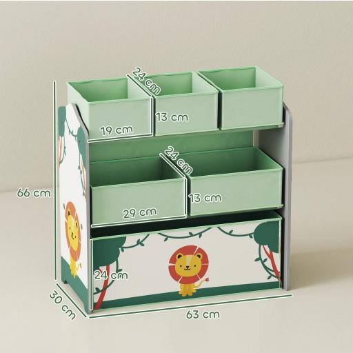Estantería Infantil para Juguetes de 3 Niveles con 6 Cajas Extraíbles de Tela no Tejida para Guardería 63x30x66 cm Verde [1]